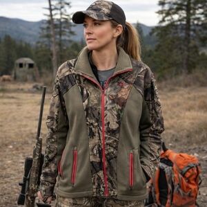 10X Women's Camo Hunting Jacket Size Small Full Zip Fleece Lined